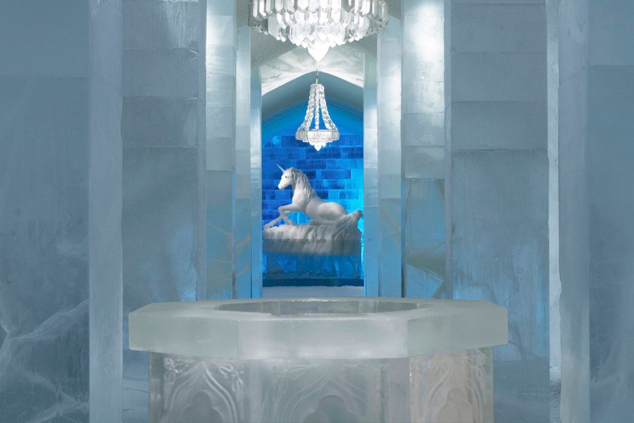 Ice art hall inside the Icehotel in Jukkasjärvi